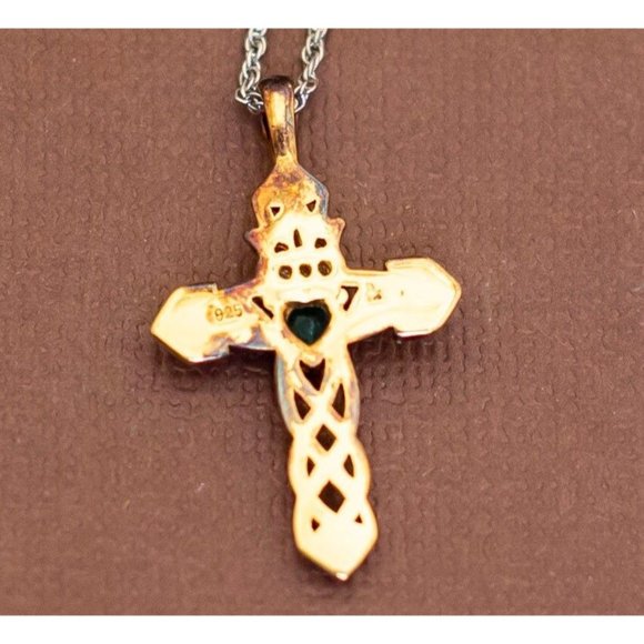 Vintage Sterling Silver Religious Cross Gold Tone Necklace 18 inch - U15 - Picture 4 of 5